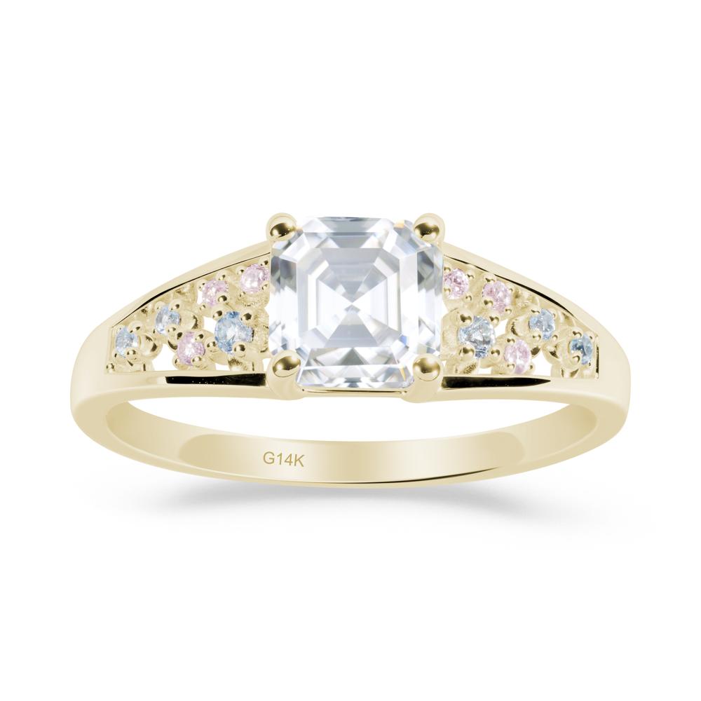 Cluster Asscher Cut Moissanite Ring - LUO Jewelry #metal_14k yellow gold