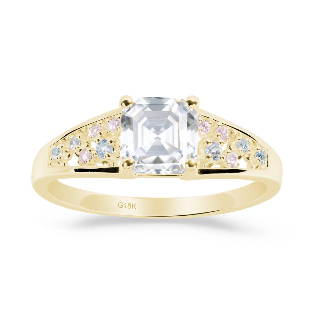 Cluster Asscher Cut Moissanite Ring - LUO Jewelry #metal_18k yellow gold