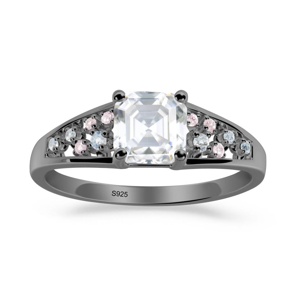 Cluster Asscher Cut Moissanite Ring - LUO Jewelry #metal_black finish sterling silver