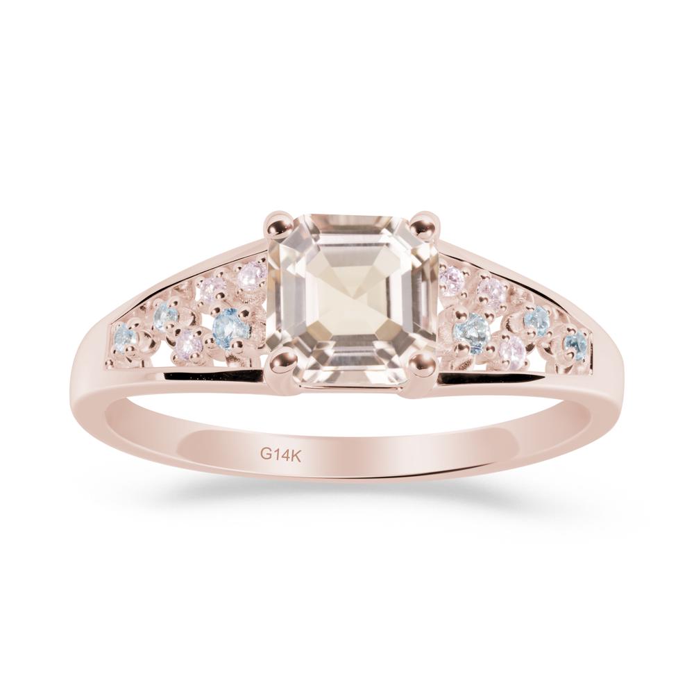 Asscher Cut Morganite Cluster Ring - LUO Jewelry #metal_14k rose gold