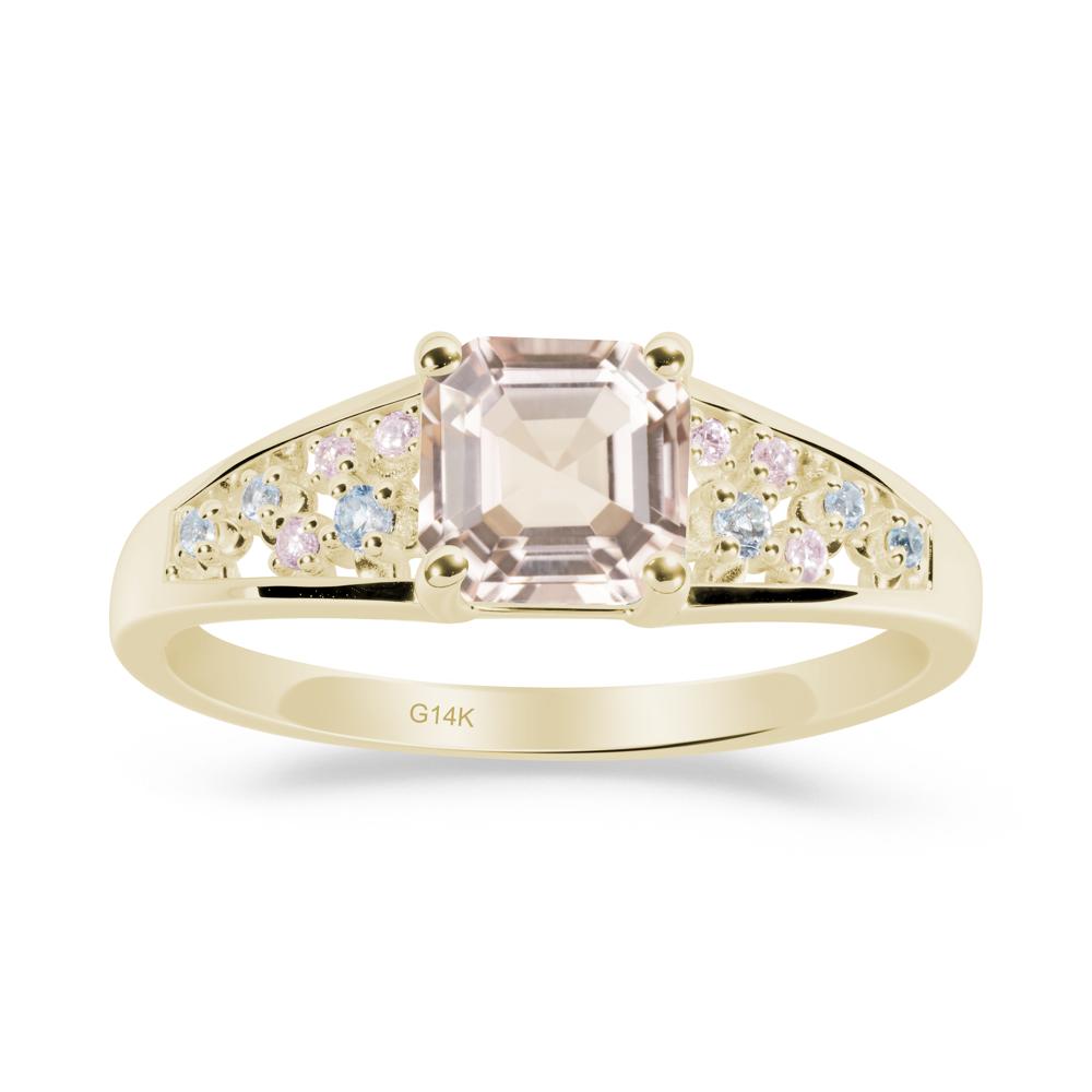 Asscher Cut Morganite Cluster Ring - LUO Jewelry #metal_14k yellow gold