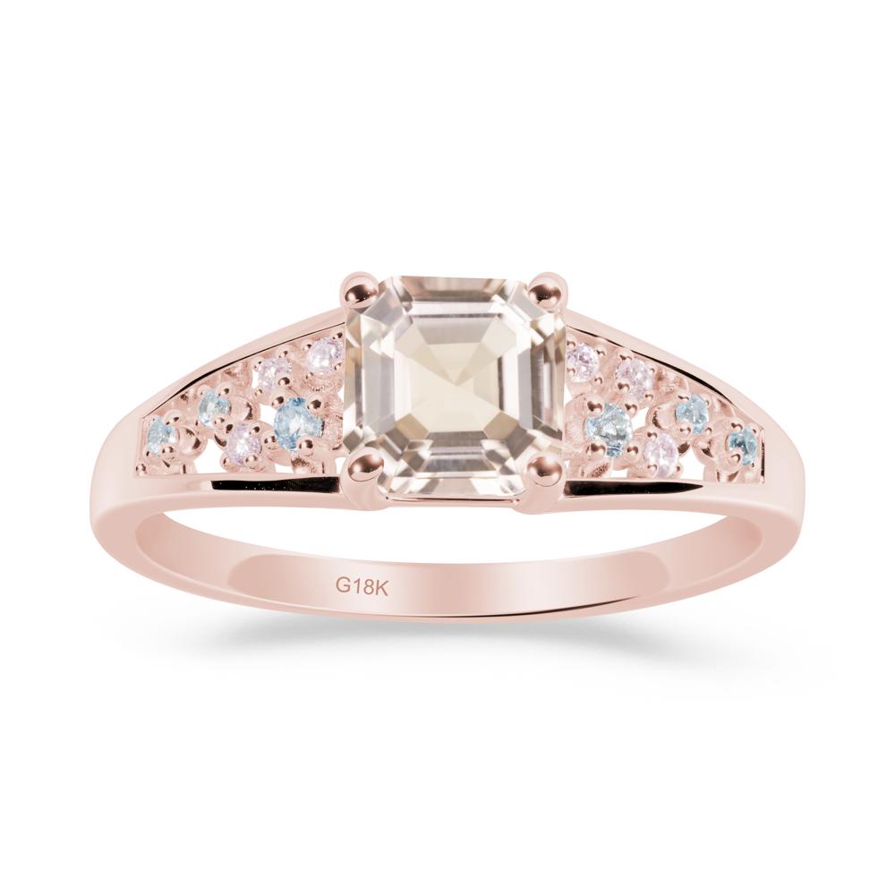 Asscher Cut Morganite Cluster Ring - LUO Jewelry #metal_18k rose gold