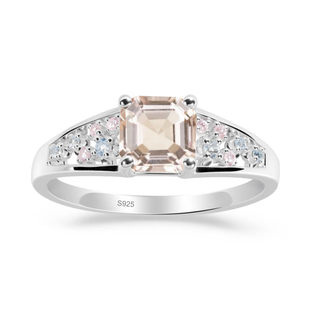 Asscher Cut Morganite Cluster Ring - LUO Jewelry #metal_sterling silver