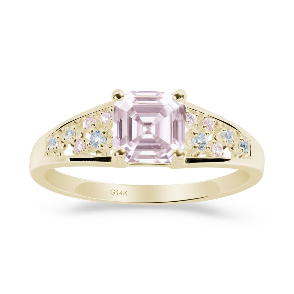 Cluster Asscher Cut Pink Cubic Zirconia Ring - LUO Jewelry #metal_14k yellow gold