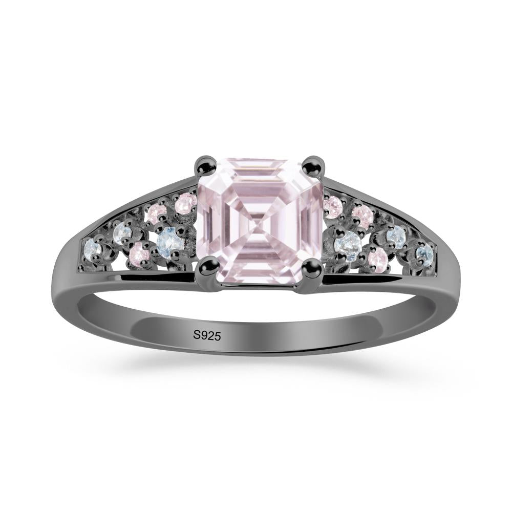 Cluster Asscher Cut Pink Cubic Zirconia Ring - LUO Jewelry #metal_black finish sterling silver
