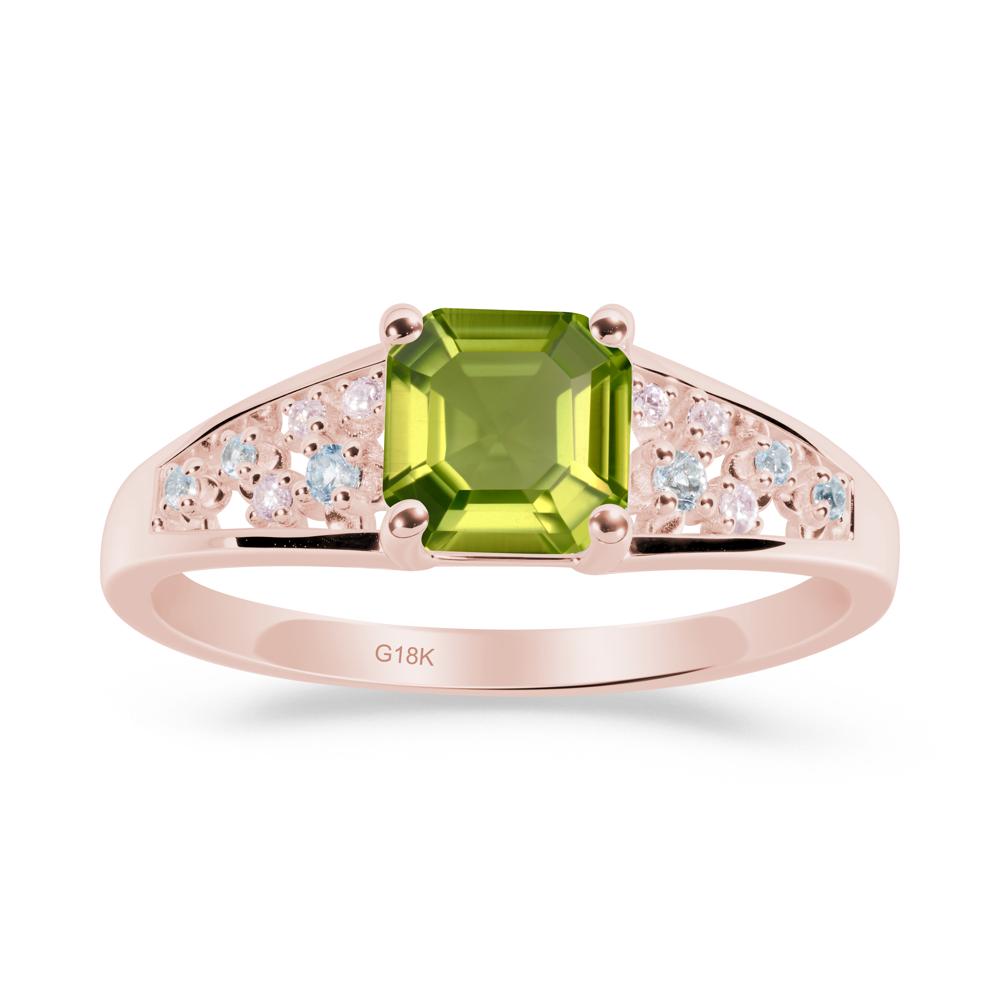 Asscher Cut Peridot Cluster Ring - LUO Jewelry #metal_18k rose gold