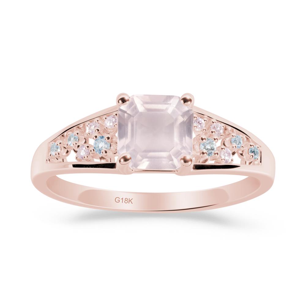 Asscher Cut Rose Quartz Cluster Ring - LUO Jewelry #metal_18k rose gold
