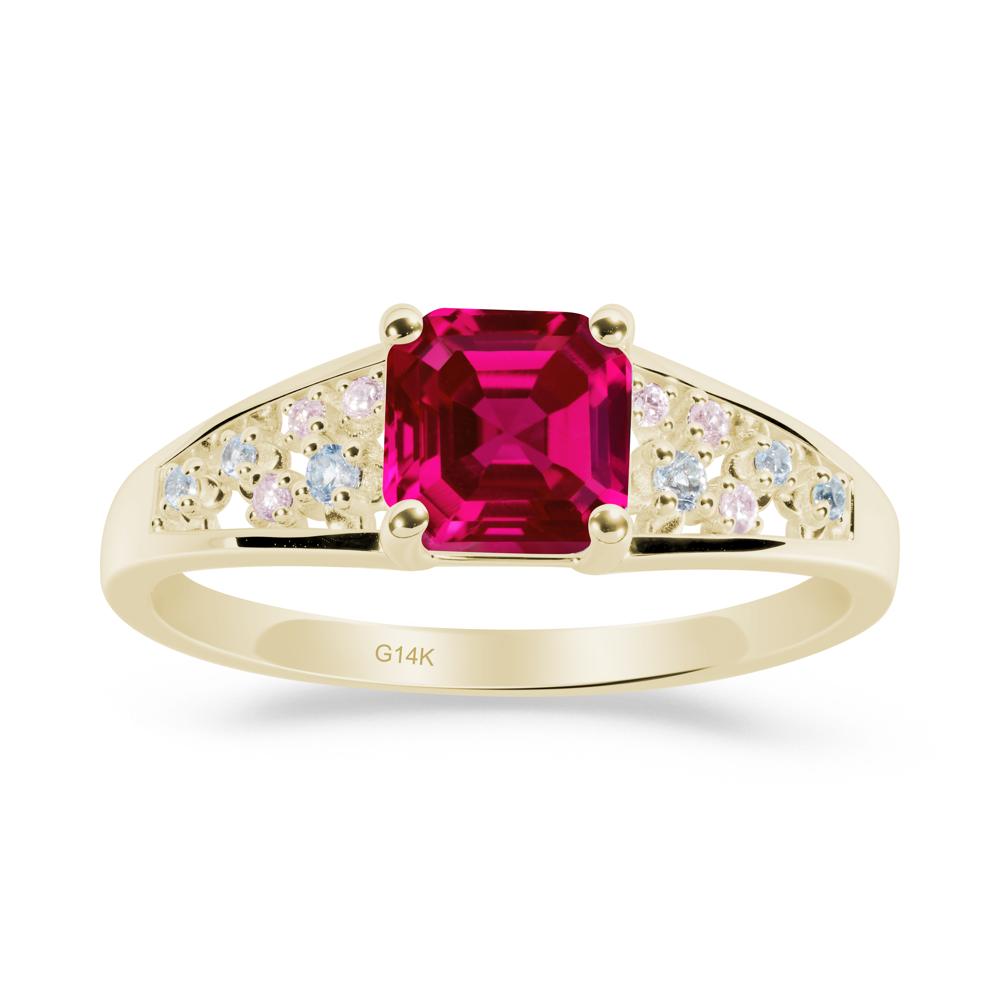 Asscher Cut Ruby Cluster Ring - LUO Jewelry #metal_14k yellow gold
