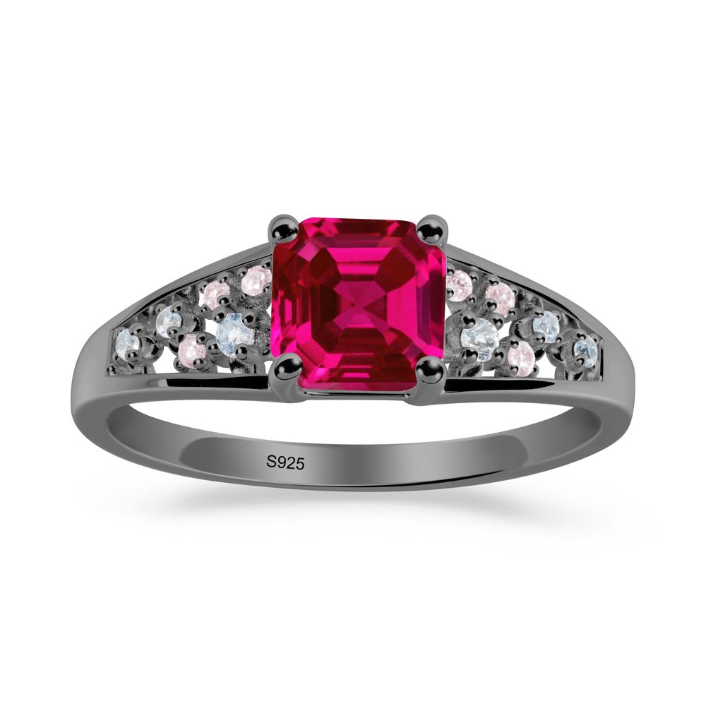 Asscher Cut Ruby Cluster Ring - LUO Jewelry #metal_black finish sterling silver