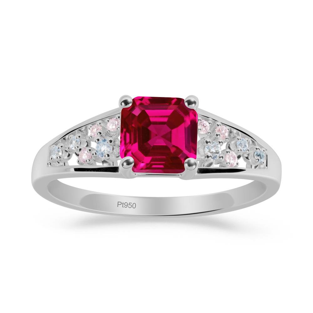 Asscher Cut Ruby Cluster Ring - LUO Jewelry #metal_platinum