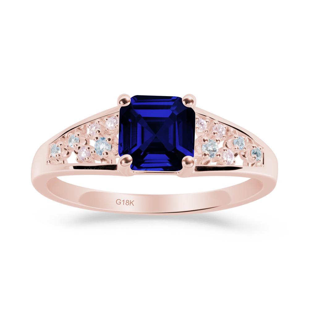 Asscher Cut Sapphire Cluster Ring - LUO Jewelry #metal_18k rose gold