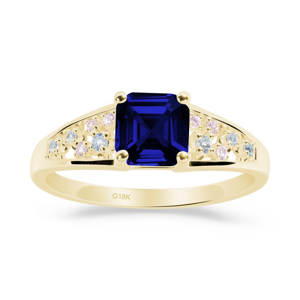 Asscher Cut Sapphire Cluster Ring - LUO Jewelry #metal_18k yellow gold