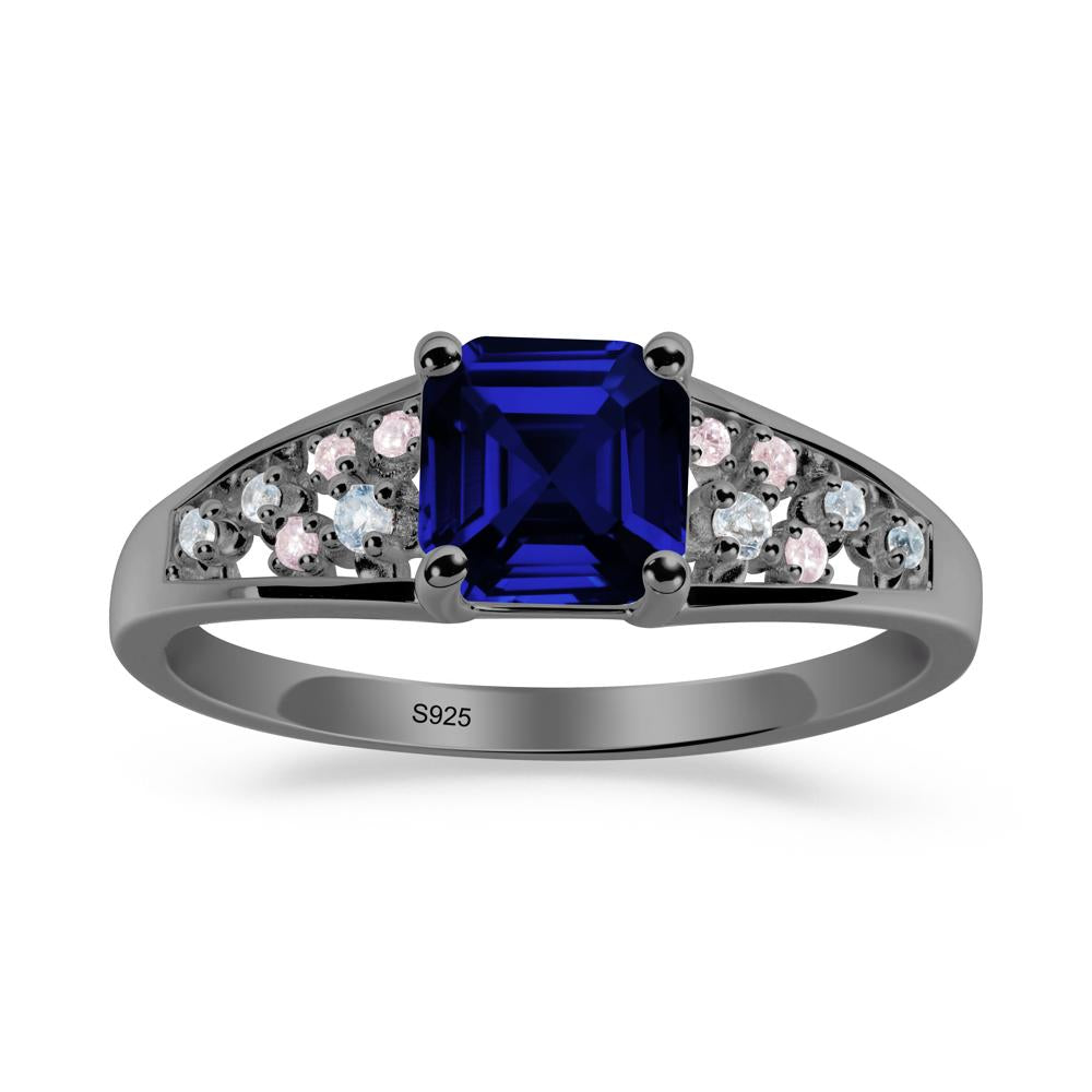 Asscher Cut Sapphire Cluster Ring - LUO Jewelry #metal_black finish sterling silver