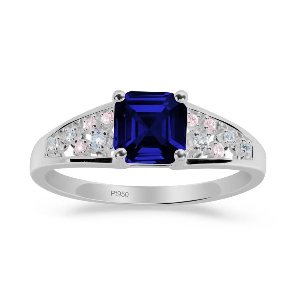 Asscher Cut Sapphire Cluster Ring - LUO Jewelry #metal_platinum