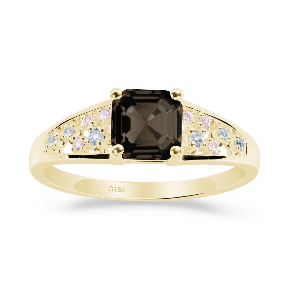 Cluster Asscher Cut Smoky Quartz Ring - LUO Jewelry #metal_18k yellow gold