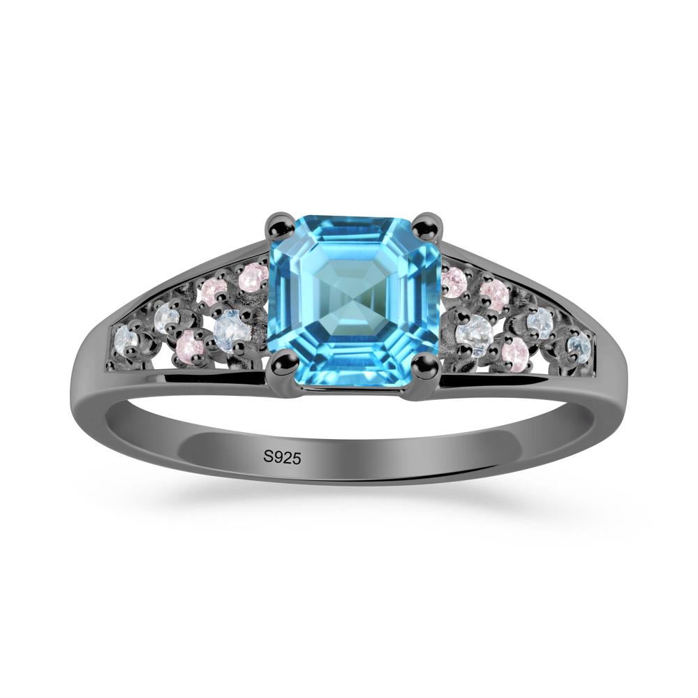 Cluster Asscher Cut Swiss Blue Topaz Ring - LUO Jewelry #metal_black finish sterling silver