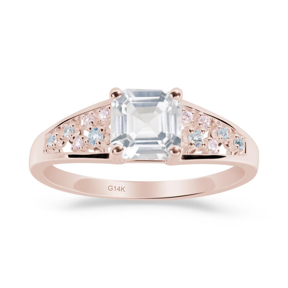 Cluster Asscher Cut White Topaz Ring - LUO Jewelry #metal_14k rose gold