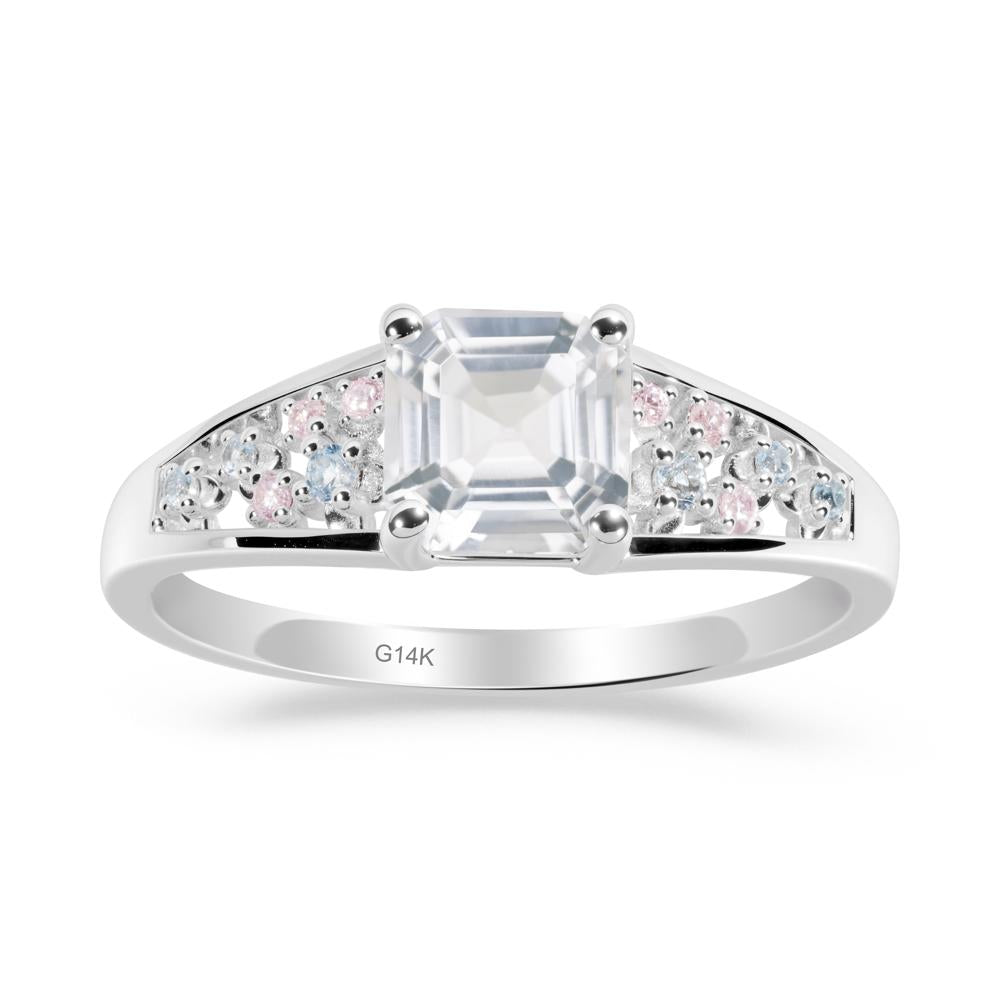 Cluster Asscher Cut White Topaz Ring - LUO Jewelry #metal_14k white gold