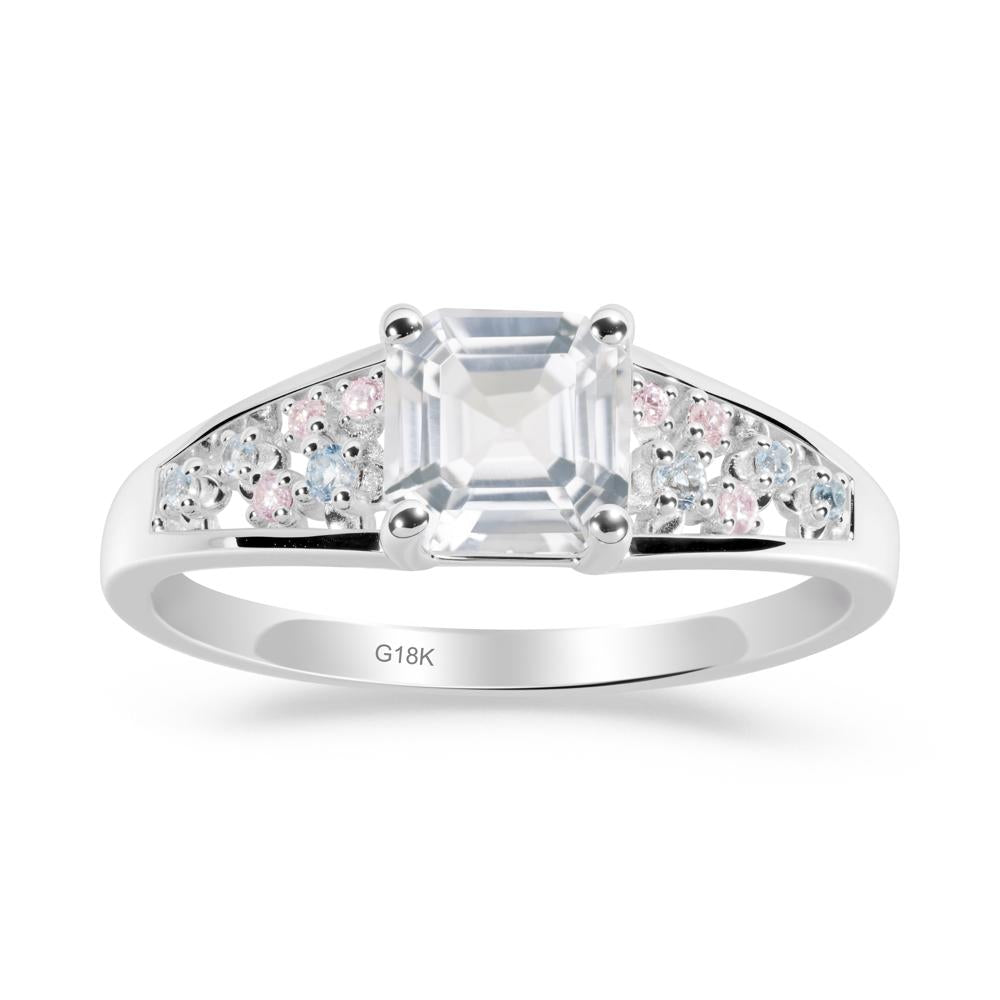 Cluster Asscher Cut White Topaz Ring - LUO Jewelry #metal_18k white gold
