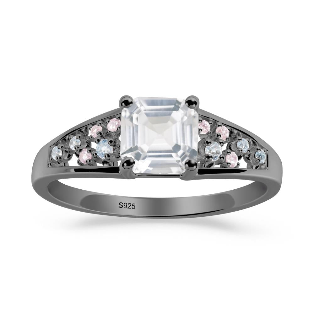 Cluster Asscher Cut White Topaz Ring - LUO Jewelry #metal_black finish sterling silver