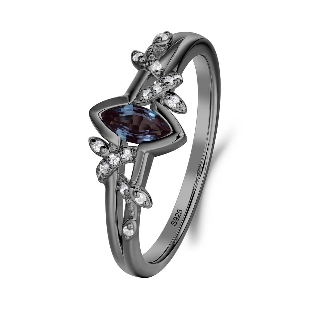 Nature Inspired Marquise Cut Alexandrite Ring - LUO Jewelry #metal_black finish sterling silver