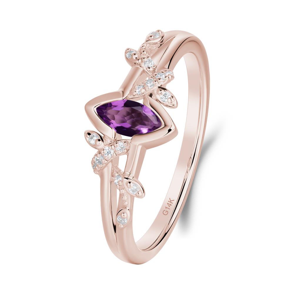 Nature Inspired Marquise Cut Amethyst Ring - LUO Jewelry #metal_14k rose gold