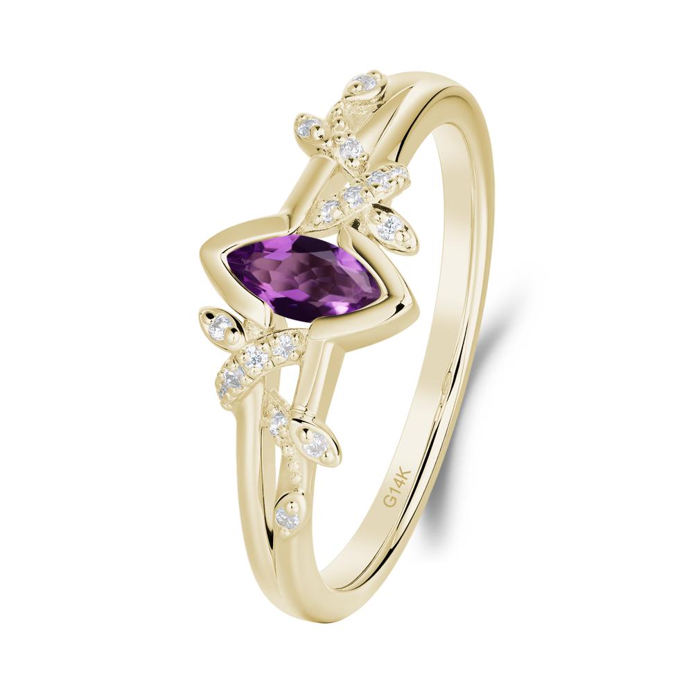 Nature Inspired Marquise Cut Amethyst Ring - LUO Jewelry #metal_14k yellow gold