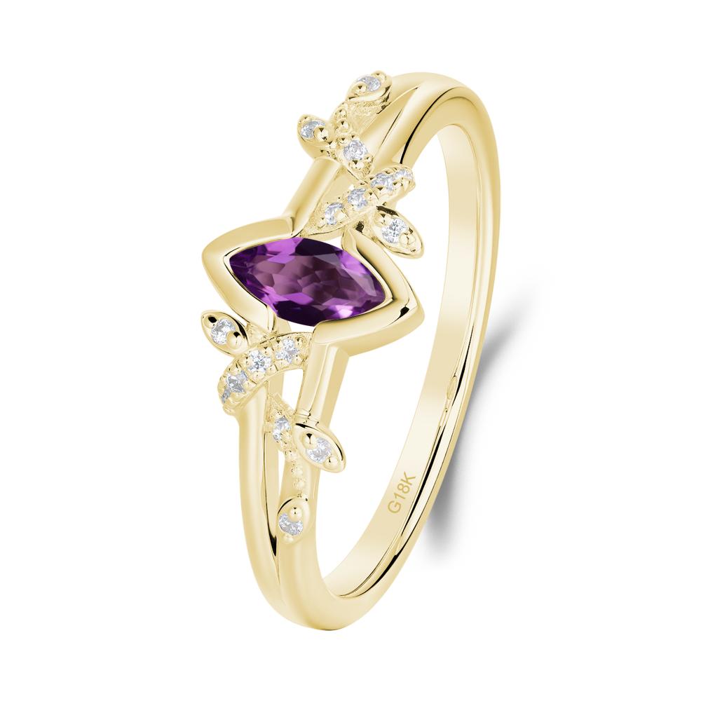 Nature Inspired Marquise Cut Amethyst Ring - LUO Jewelry #metal_18k yellow gold