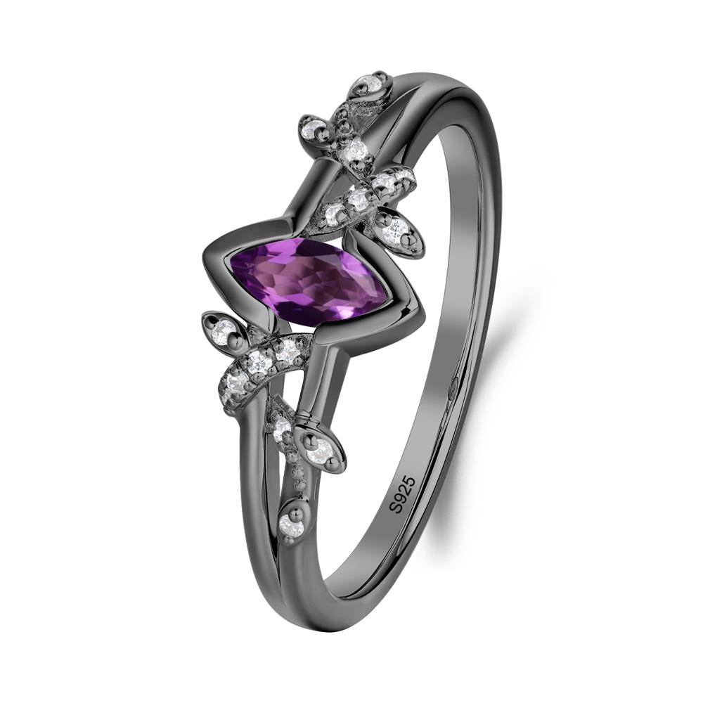 Nature Inspired Marquise Cut Amethyst Ring - LUO Jewelry #metal_black finish sterling silver
