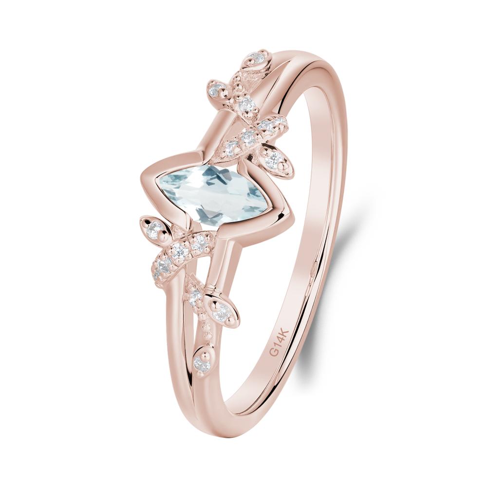 Unique Marquise Aquamarine Leaf Ring - LUO Jewelry #metal_14k rose gold