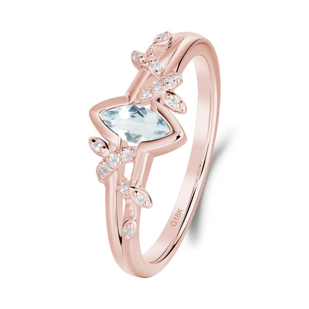 Unique Marquise Aquamarine Leaf Ring - LUO Jewelry #metal_18k rose gold