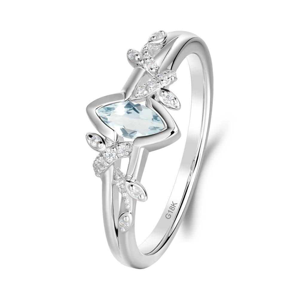 Unique Marquise Aquamarine Leaf Ring - LUO Jewelry #metal_18k white gold