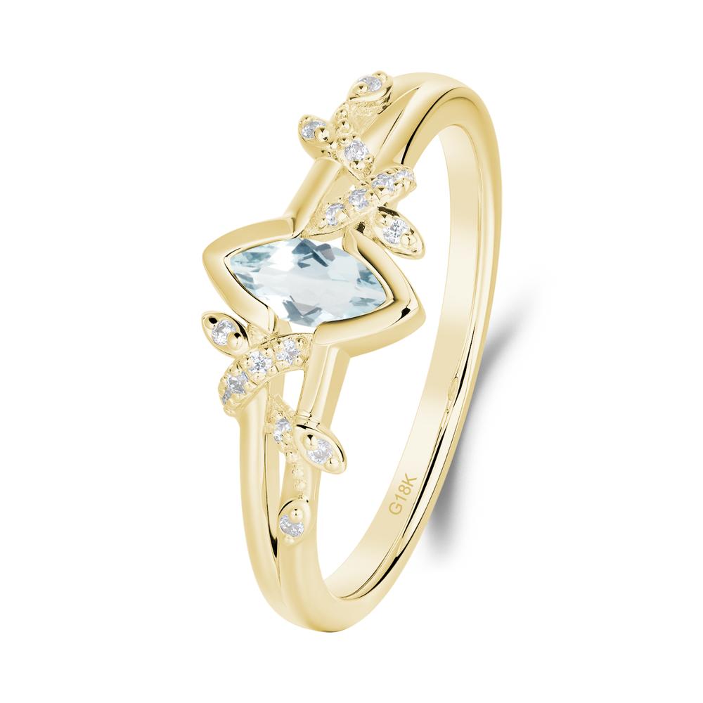 Unique Marquise Aquamarine Leaf Ring - LUO Jewelry #metal_18k yellow gold