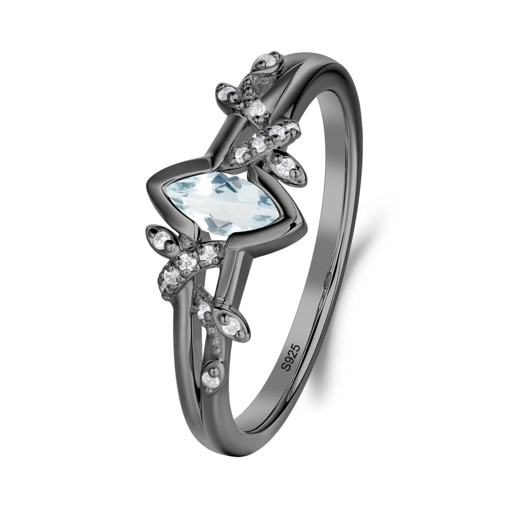 Unique Marquise Aquamarine Leaf Ring - LUO Jewelry #metal_black finish sterling silver