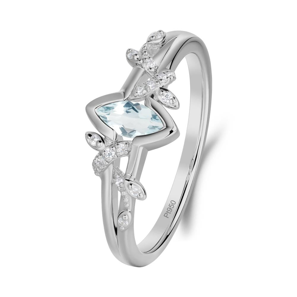 Unique Marquise Aquamarine Leaf Ring - LUO Jewelry #metal_platinum