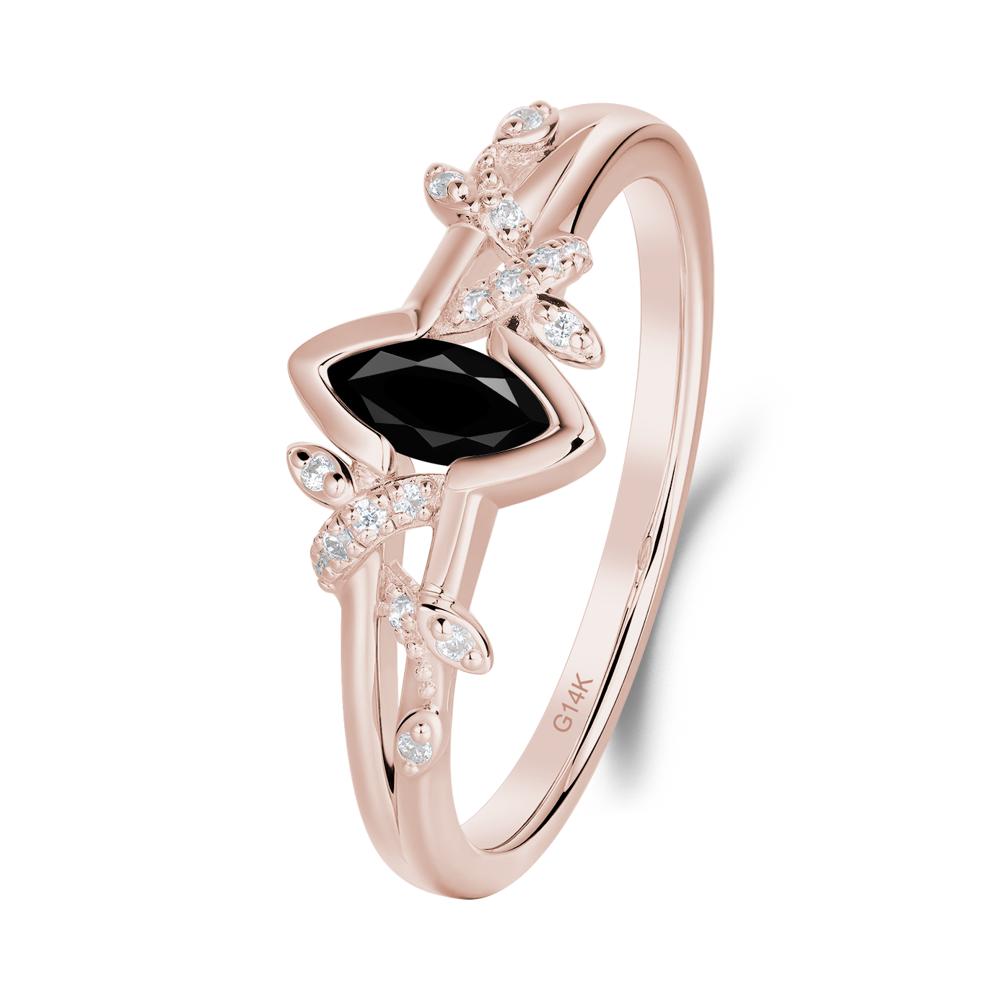 Unique Marquise Black Spinel Leaf Ring - LUO Jewelry #metal_14k rose gold