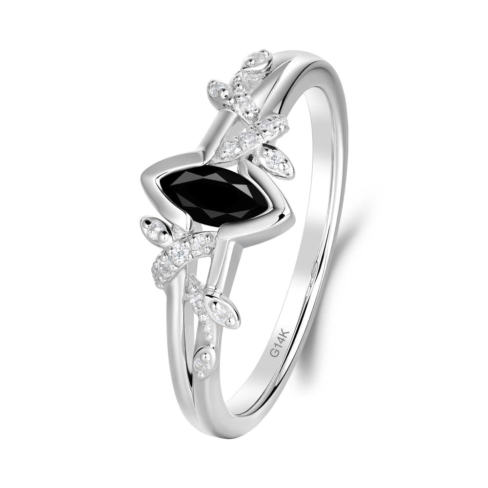 Unique Marquise Black Spinel Leaf Ring - LUO Jewelry #metal_14k white gold