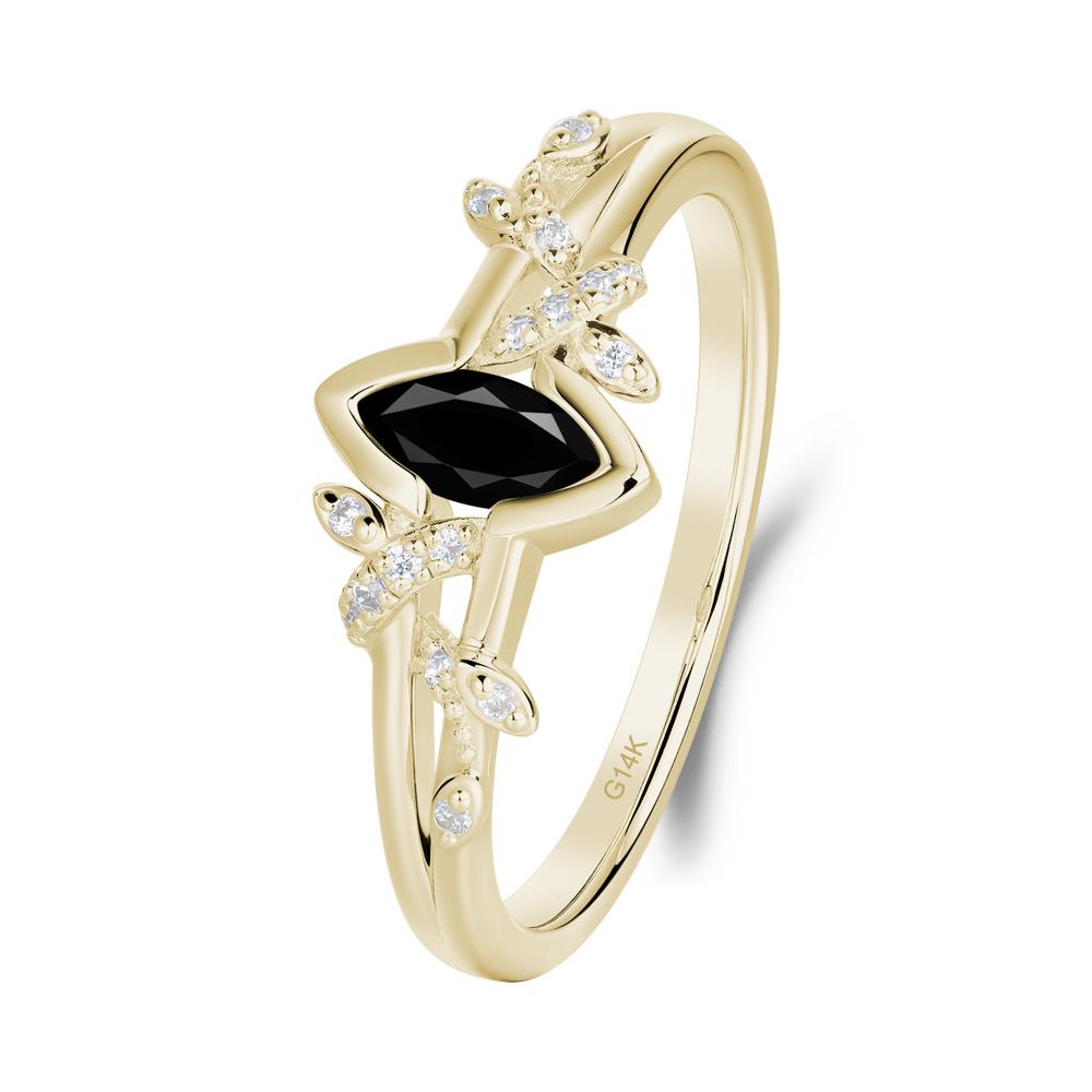 Unique Marquise Black Spinel Leaf Ring - LUO Jewelry #metal_14k yellow gold