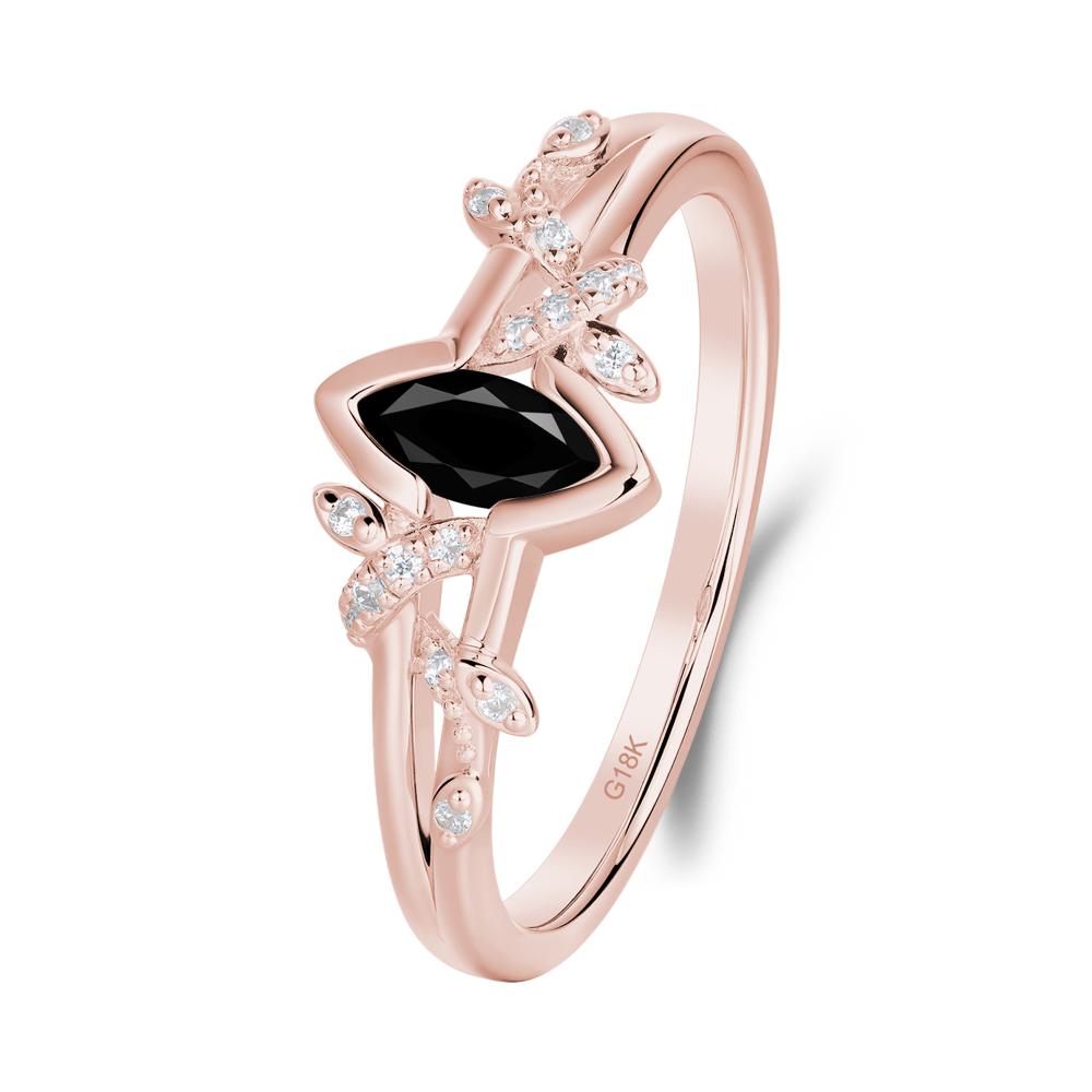 Unique Marquise Black Spinel Leaf Ring - LUO Jewelry #metal_18k rose gold