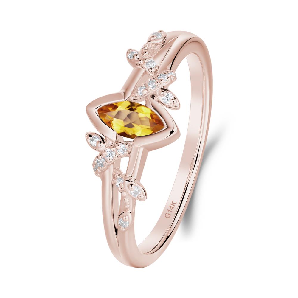 Unique Marquise Citrine Leaf Ring - LUO Jewelry #metal_14k rose gold