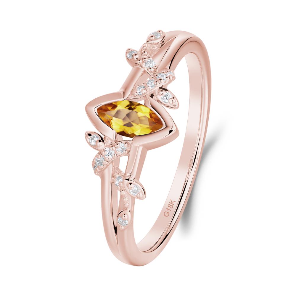 Unique Marquise Citrine Leaf Ring - LUO Jewelry #metal_18k rose gold