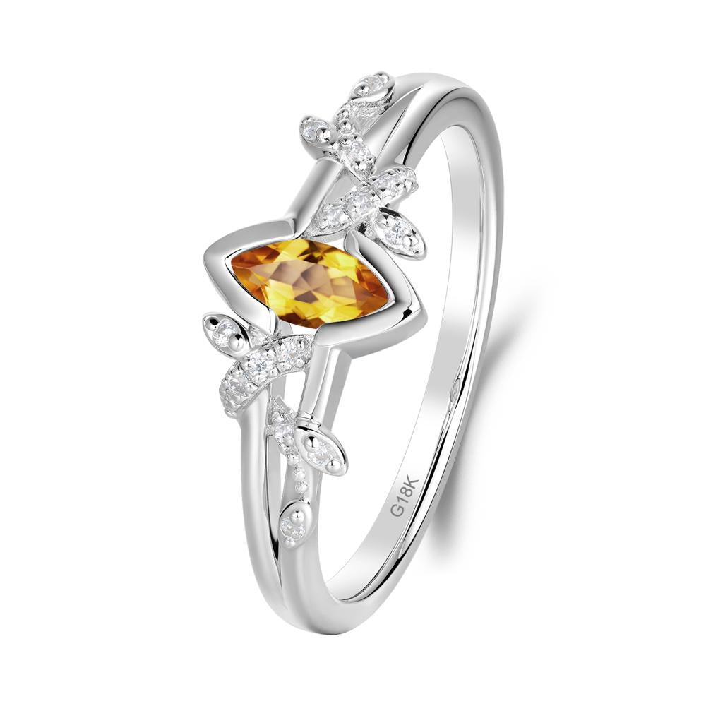 Unique Marquise Citrine Leaf Ring - LUO Jewelry #metal_18k white gold