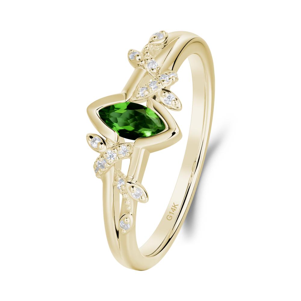 Unique Marquise Diopside Leaf Ring - LUO Jewelry #metal_14k yellow gold
