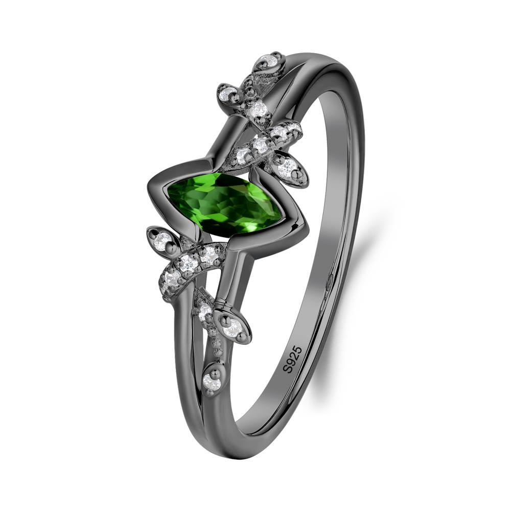 Unique Marquise Diopside Leaf Ring - LUO Jewelry #metal_black finish sterling silver