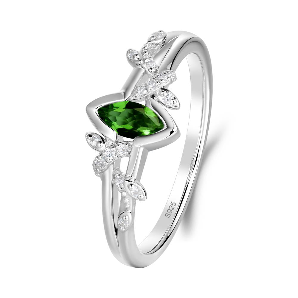 Unique Marquise Diopside Leaf Ring - LUO Jewelry #metal_sterling silver