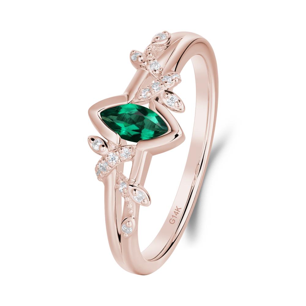 Leaf Marquise Emerald Ring with Split Shank - LUO Jewelry #metal_14k rose gold