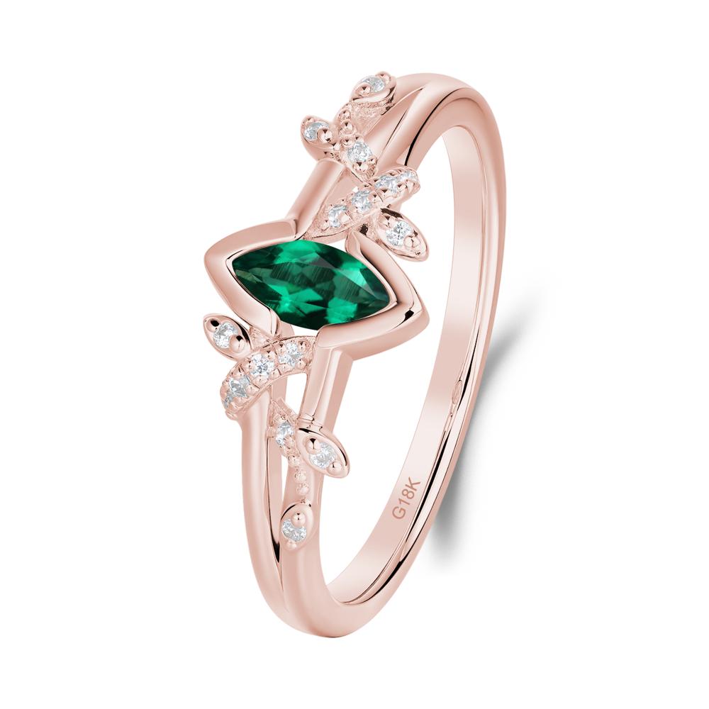 Leaf Marquise Emerald Ring with Split Shank - LUO Jewelry #metal_18k rose gold