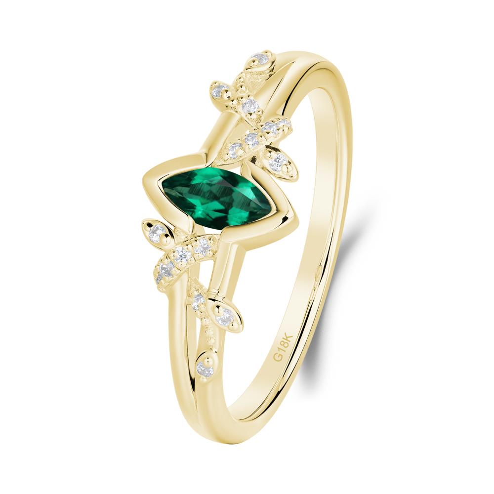 Leaf Marquise Emerald Ring with Split Shank - LUO Jewelry #metal_18k yellow gold