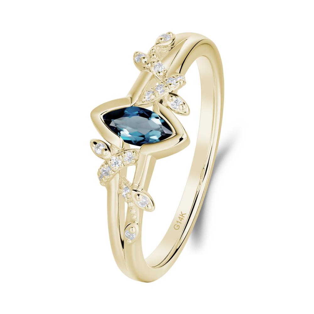 Unique Marquise London Blue Topaz Leaf Ring - LUO Jewelry #metal_14k yellow gold