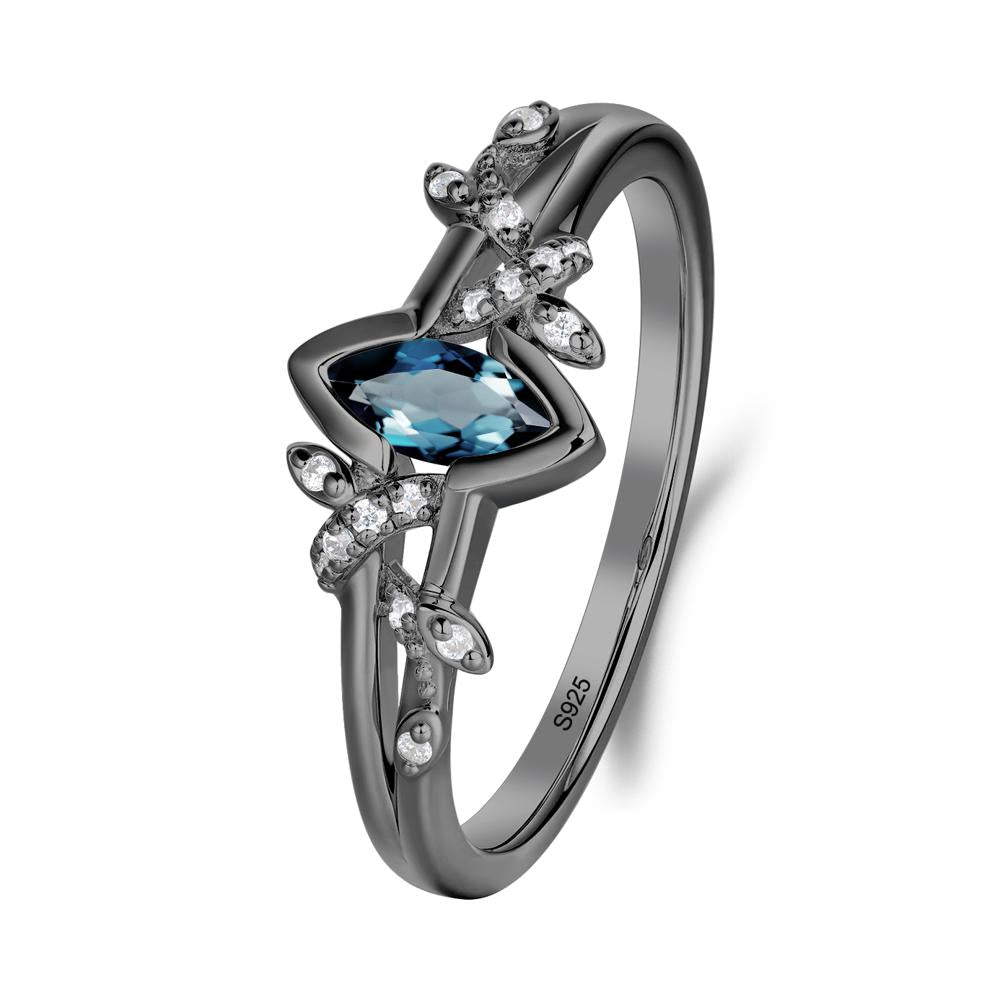 Unique Marquise London Blue Topaz Leaf Ring - LUO Jewelry #metal_black finish sterling silver